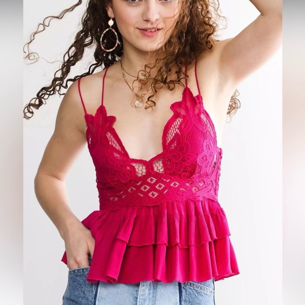 Free People FP One Adella Cami Crochet Crisscross Straps Tank Blouse Top SZ M